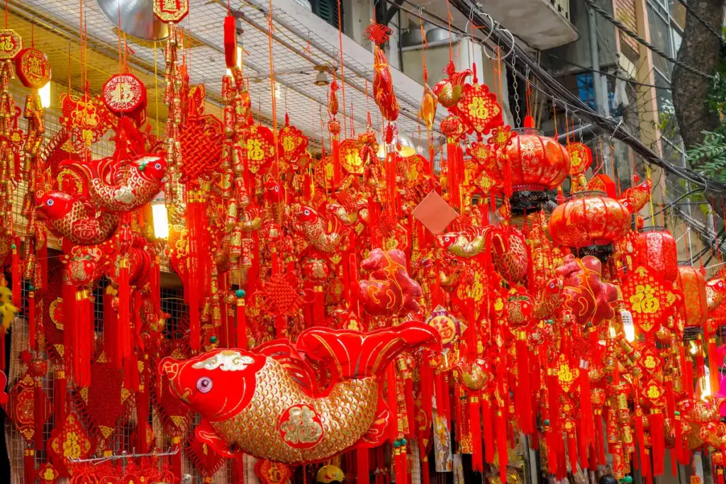 Hanoi Old Quarter walking tour through a colorful traditional decoration street